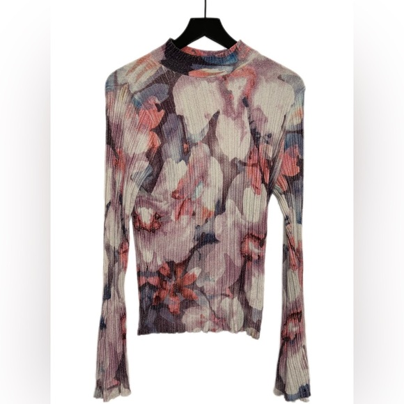 NWT Pilcro Anthropologie Purple Floral Ribbed Velvet Longsleeve shirt Size M - Picture 1 of 8